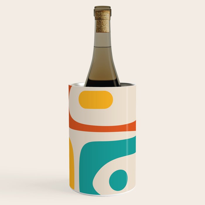 Mid Century Modern Piquet Abstract Pattern in Orange, Mustard Yellow, Turquoise Teal, and Cream Wine Chiller Gallery Image 3