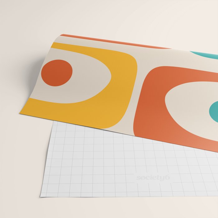 Mid Century Modern Piquet Abstract Pattern in Orange, Mustard Yellow, Turquoise Teal, and Cream Wrapping Paper Gallery Image 2