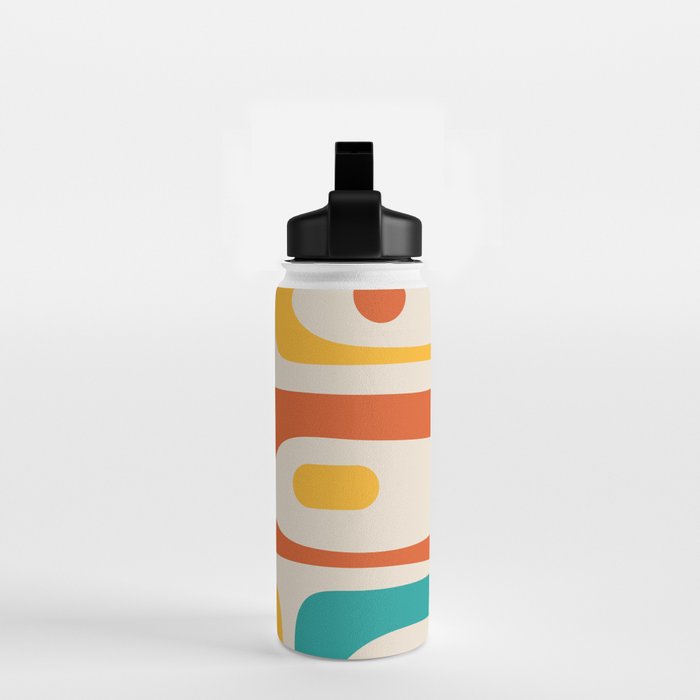 Mid Century Modern Piquet Abstract Pattern in Orange, Mustard Yellow, Turquoise Teal, and Cream Water Bottle Gallery Image 2