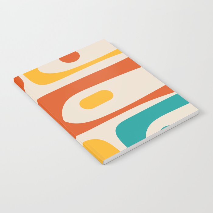 Mid Century Modern Piquet Abstract Pattern in Orange, Mustard Yellow, Turquoise Teal, and Cream Notebook Gallery Image 1