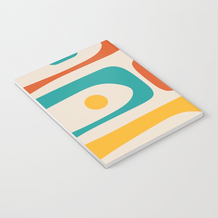 Mid Century Modern Piquet Abstract Pattern in Orange, Mustard Yellow, Turquoise Teal, and Cream Notebook Gallery Image 3
