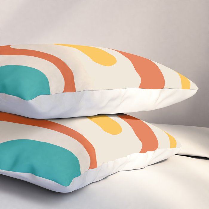 Mid Century Modern Piquet Abstract Pattern in Orange, Mustard Yellow, Turquoise Teal, and Cream Pillow Sham Gallery Image 3