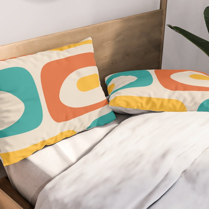 Mid Century Modern Piquet Abstract Pattern in Orange, Mustard Yellow, Turquoise Teal, and Cream Pillow Sham Gallery Image 2