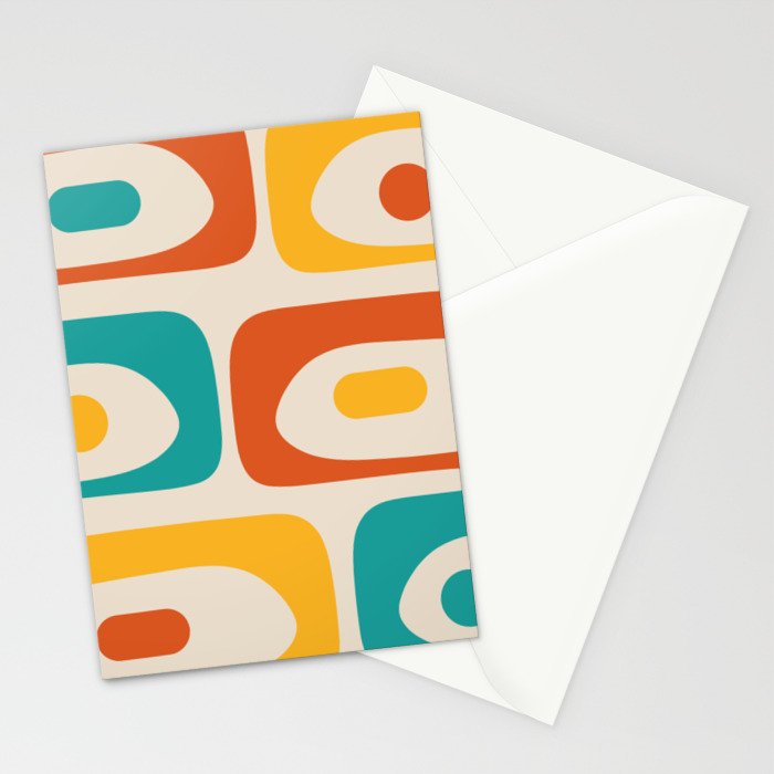 Mid Century Modern Piquet Abstract Pattern in Orange, Mustard Yellow, Turquoise Teal, and Cream Stationery Card Gallery Image 2