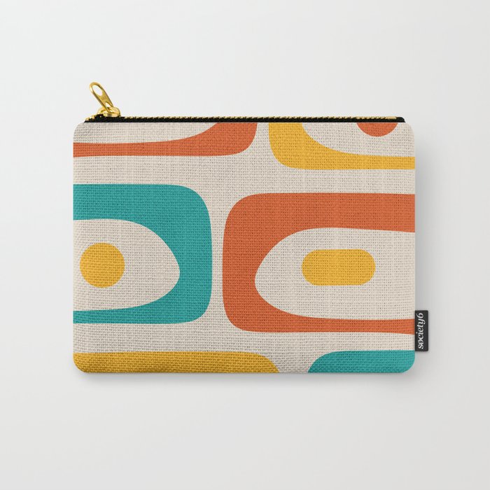 Mid Century Modern Piquet Abstract Pattern in Orange, Mustard Yellow, Turquoise Teal, and Cream Carry All Pouch Gallery Image 1