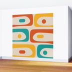 Mid Century Modern Piquet Abstract Pattern in Orange, Mustard Yellow, Turquoise Teal, and Cream Wall Mural Gallery Image 2