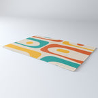 Mid Century Modern Piquet Abstract Pattern in Orange, Mustard Yellow, Turquoise Teal, and Cream Rug Gallery Image 3
