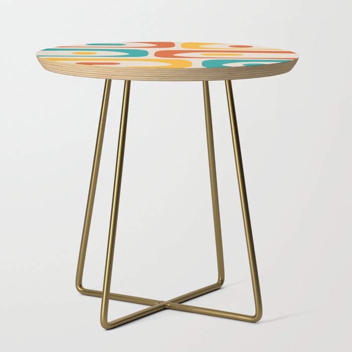 Mid Century Modern Piquet Abstract Pattern in Orange, Mustard Yellow, Turquoise Teal, and Cream Side Table Gallery Image 1