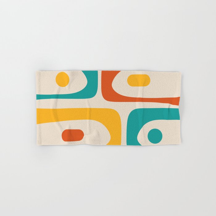 Mid Century Modern Piquet Abstract Pattern in Orange, Mustard Yellow, Turquoise Teal, and Cream Bath Towel Gallery Image 1