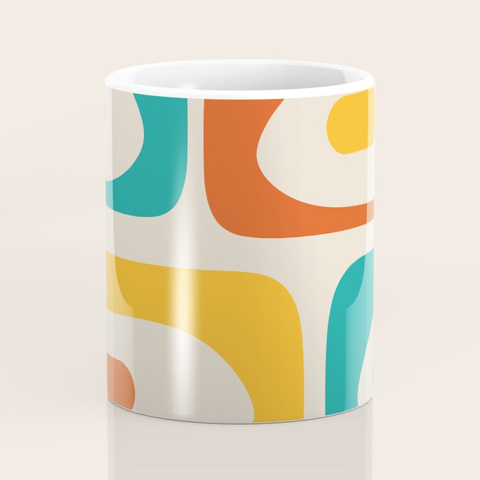 Mid Century Modern Piquet Abstract Pattern in Orange, Mustard Yellow, Turquoise Teal, and Cream Coffee Mug Gallery Image 4