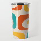 Mid Century Modern Piquet Abstract Pattern in Orange, Mustard Yellow, Turquoise Teal, and Cream Travel Mug Gallery Image 1