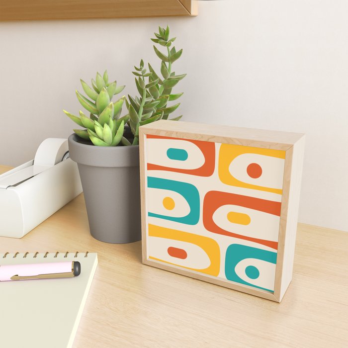 Mid Century Modern Piquet Abstract Pattern in Orange, Mustard Yellow, Turquoise Teal, and Cream Mini Art Print Gallery Image 2