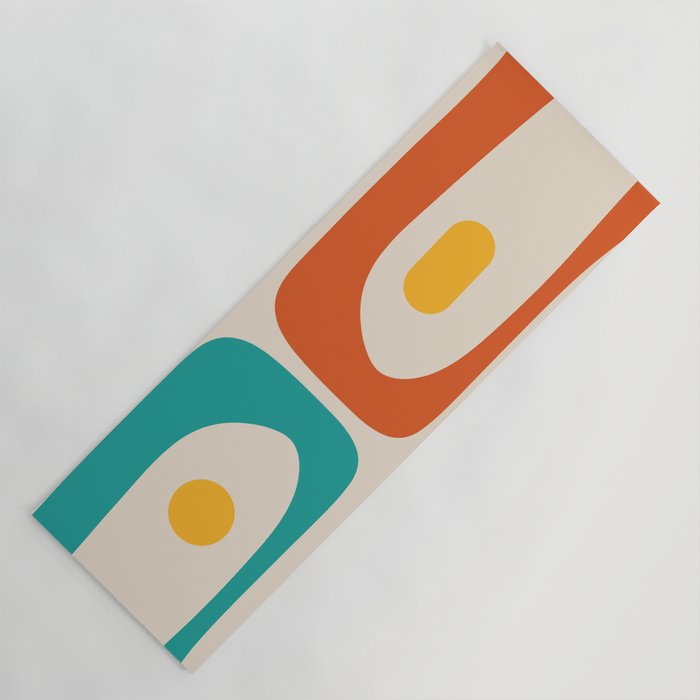 Mid Century Modern Piquet Abstract Pattern in Orange, Mustard Yellow, Turquoise Teal, and Cream Yoga Mat Gallery Image 1
