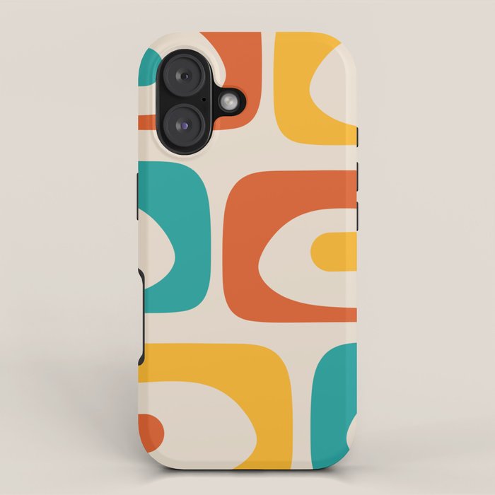 Mid Century Modern Piquet Abstract Pattern in Orange, Mustard Yellow, Turquoise Teal, and Cream iPhone Case Gallery Image 1