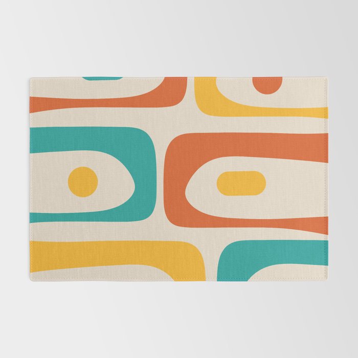 Mid Century Modern Piquet Abstract Pattern in Orange, Mustard Yellow, Turquoise Teal, and Cream Rug Gallery Image 2