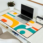 Mid Century Modern Piquet Abstract Pattern in Orange, Mustard Yellow, Turquoise Teal, and Cream Desk Mat Gallery Image 2