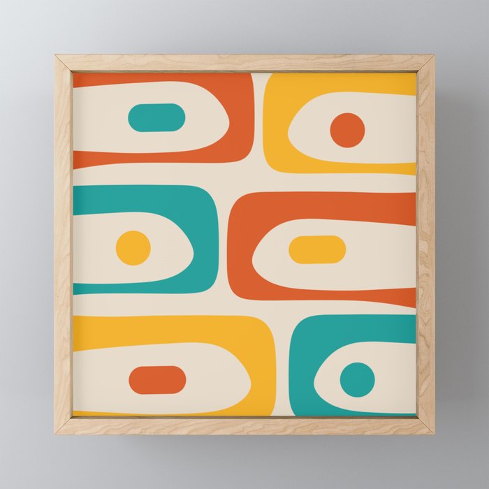 Mid Century Modern Piquet Abstract Pattern in Orange, Mustard Yellow, Turquoise Teal, and Cream Mini Art Print Gallery Image 1