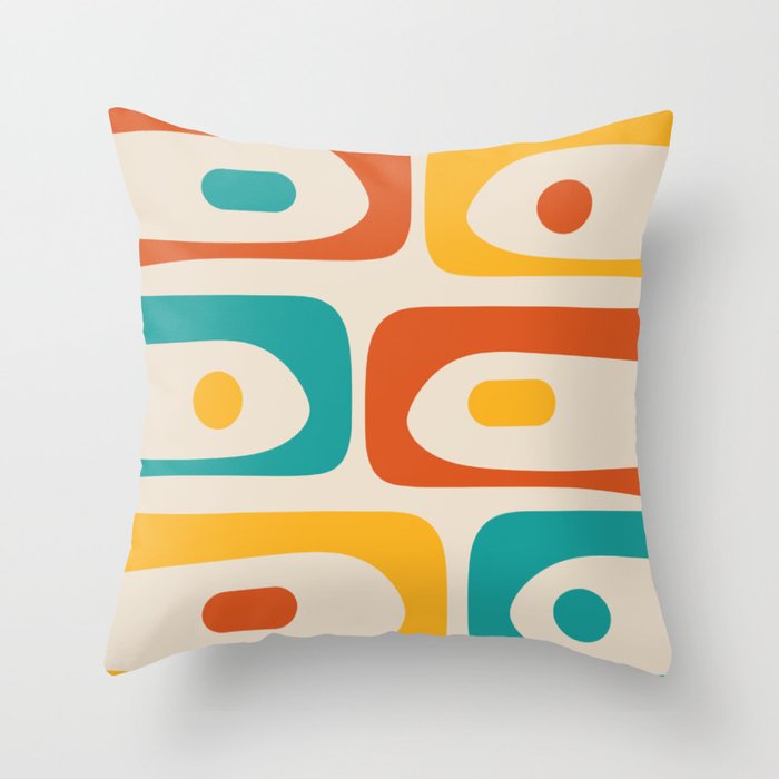 Mid Century Modern Piquet Abstract Pattern in Orange, Mustard Yellow, Turquoise Teal, and Cream Throw Pillow Gallery Image 1