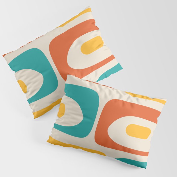 Mid Century Modern Piquet Abstract Pattern in Orange, Mustard Yellow, Turquoise Teal, and Cream Pillow Sham Gallery Image 1