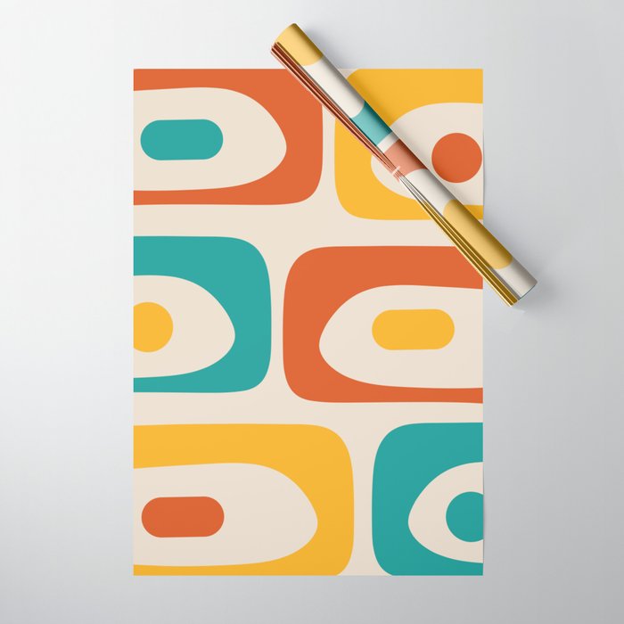 Mid Century Modern Piquet Abstract Pattern in Orange, Mustard Yellow, Turquoise Teal, and Cream Wrapping Paper Gallery Image 1