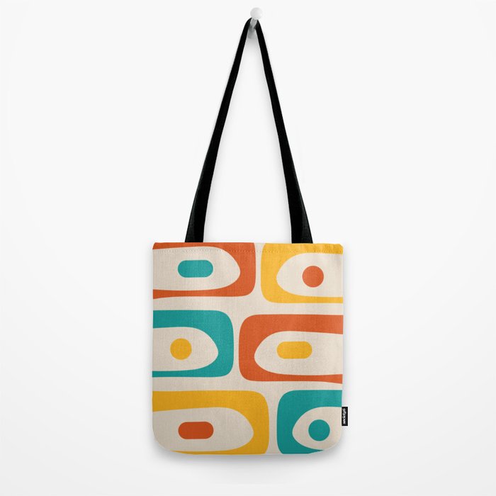 Mid Century Modern Piquet Abstract Pattern in Orange, Mustard Yellow, Turquoise Teal, and Cream Tote Bag Gallery Image 2