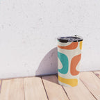 Mid Century Modern Piquet Abstract Pattern in Orange, Mustard Yellow, Turquoise Teal, and Cream Travel Mug Gallery Image 4