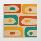Mid Century Modern Piquet Abstract Pattern in Orange, Mustard Yellow, Turquoise Teal, and Cream Wood Wall Art Gallery Image 1