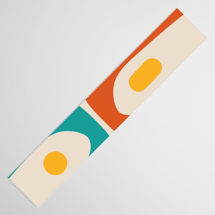 Mid Century Modern Piquet Abstract Pattern in Orange, Mustard Yellow, Turquoise Teal, and Cream Table Runner Gallery Image 3