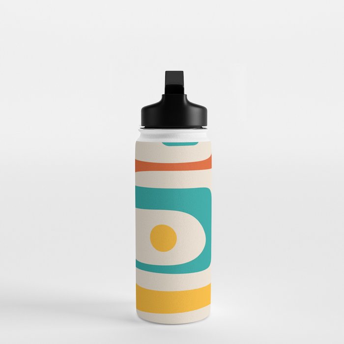 Mid Century Modern Piquet Abstract Pattern in Orange, Mustard Yellow, Turquoise Teal, and Cream Water Bottle Gallery Image 3