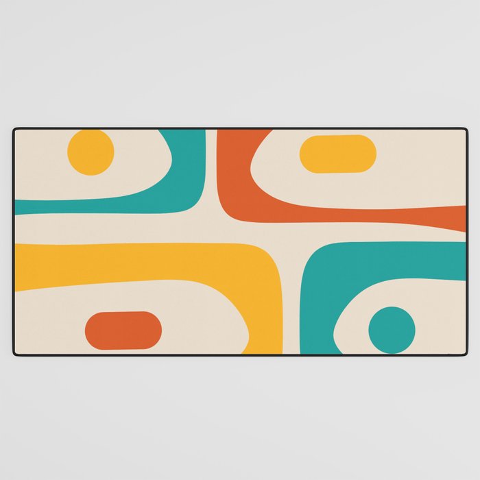 Mid Century Modern Piquet Abstract Pattern in Orange, Mustard Yellow, Turquoise Teal, and Cream Desk Mat Gallery Image 3