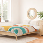 Mid Century Modern Piquet Abstract Pattern in Orange, Mustard Yellow, Turquoise Teal, and Cream Duvet Cover Gallery Image 2