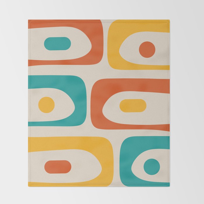 Mid Century Modern Piquet Abstract Pattern in Orange, Mustard Yellow, Turquoise Teal, and Cream Throw Blanket Gallery Image 2