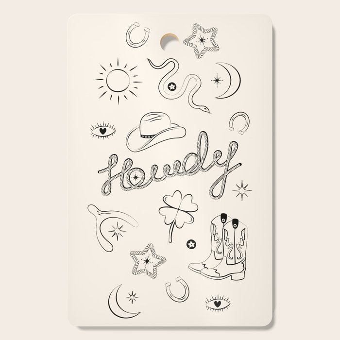 Howdy. Black and White Good Luck Charms Cutting Board Gallery Image 1