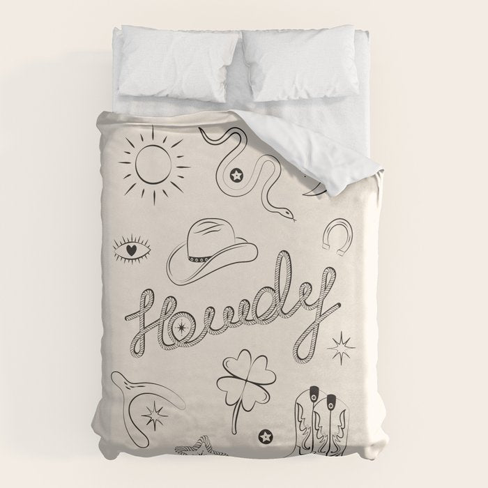 Howdy. Black and White Good Luck Charms Duvet Cover Gallery Image 1