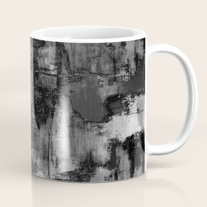 Crackled Gray - Black, white and gray, grey textured abstract Coffee Mug Gallery Image 1