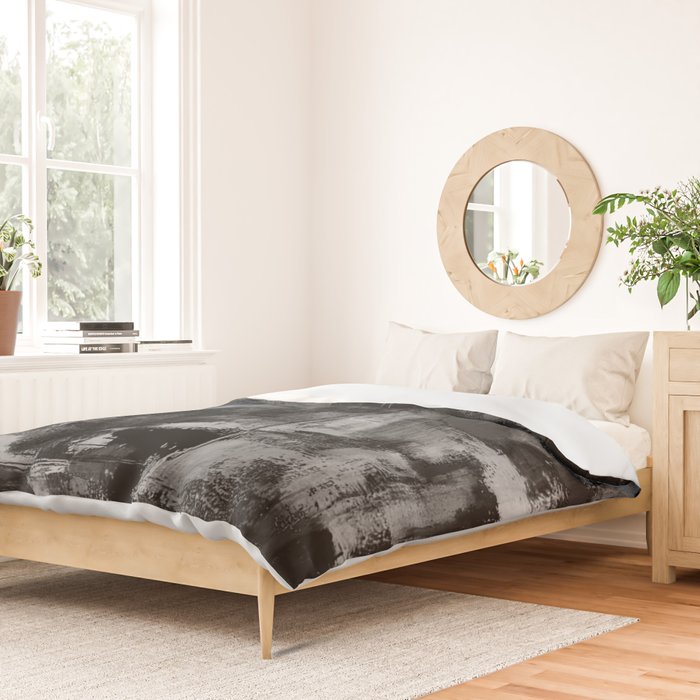 Crackled Gray - Black, white and gray, grey textured abstract Duvet Cover Gallery Image 2