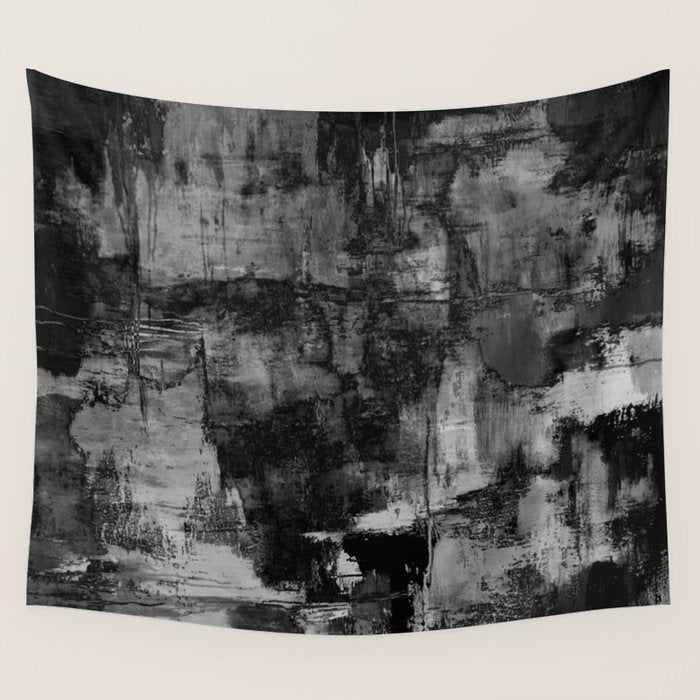 Crackled Gray - Black, white and gray, grey textured abstract Wall Tapestry Gallery Image 4