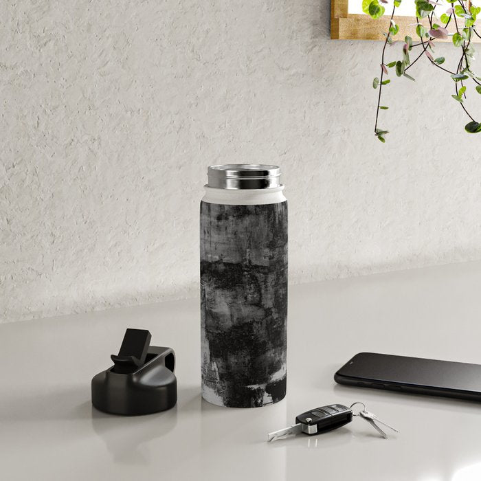 Crackled Gray - Black, white and gray, grey textured abstract Water Bottle Gallery Image 4
