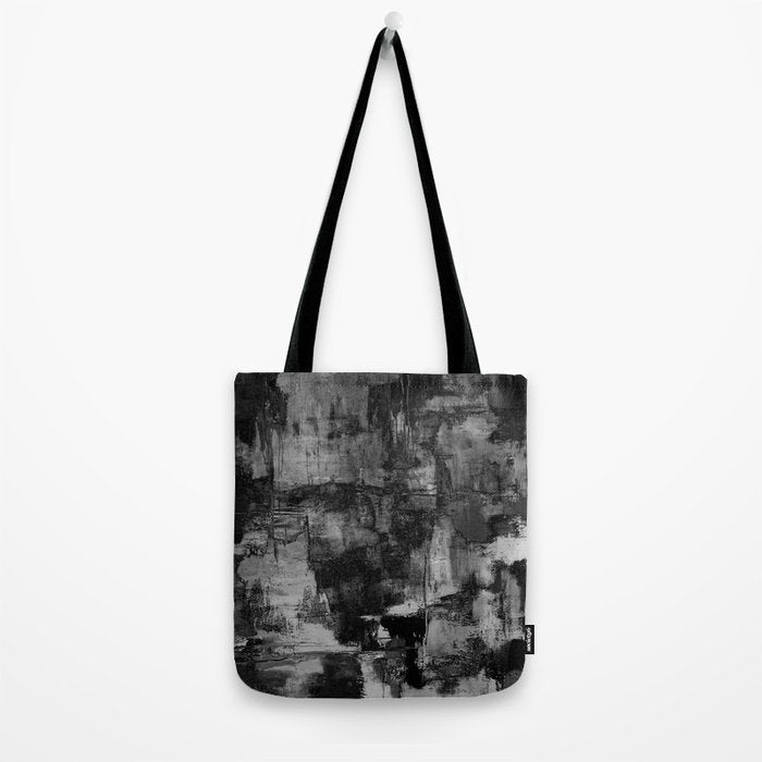 Crackled Gray - Black, white and gray, grey textured abstract Tote Bag Gallery Image 2