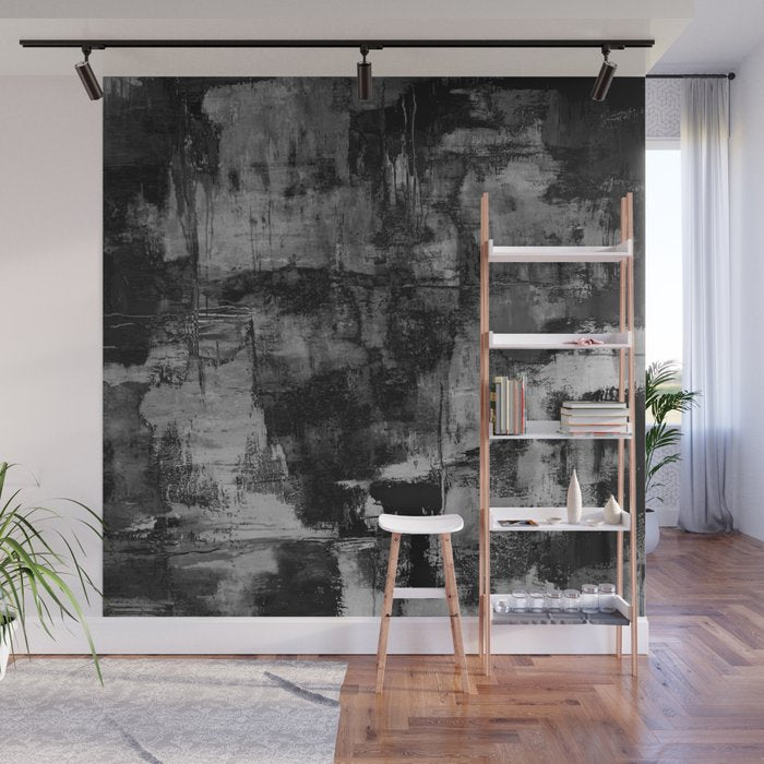 Crackled Gray - Black, white and gray, grey textured abstract Wall Mural Gallery Image 1