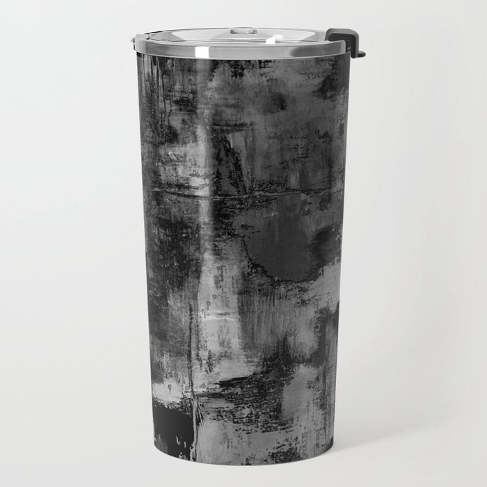 Crackled Gray - Black, white and gray, grey textured abstract Travel Mug Gallery Image 2