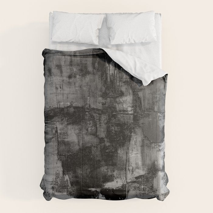 Crackled Gray - Black, white and gray, grey textured abstract Comforter Gallery Image 6