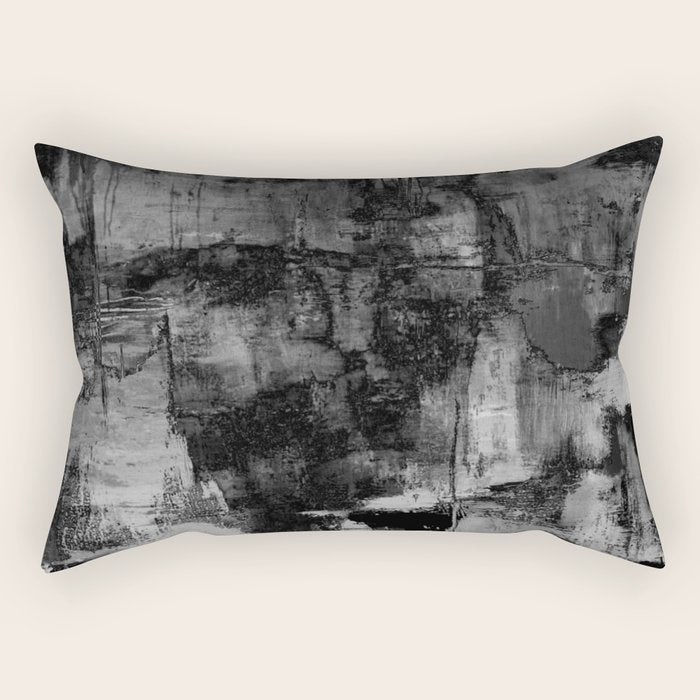 Crackled Gray - Black, white and gray, grey textured abstract Rectangular Pillow Gallery Image 2
