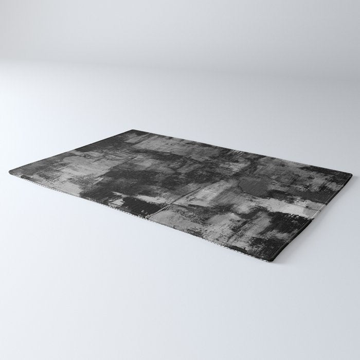 Crackled Gray - Black, white and gray, grey textured abstract Rug Gallery Image 3