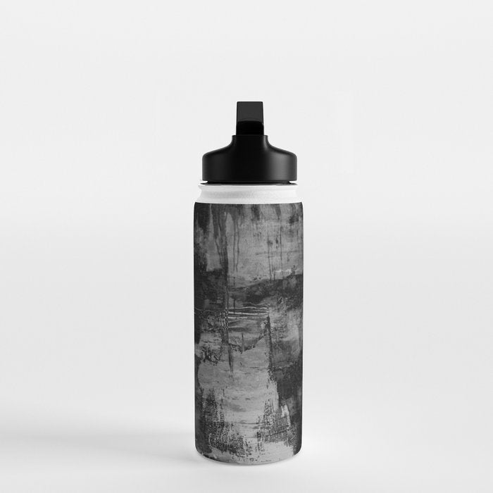 Crackled Gray - Black, white and gray, grey textured abstract Water Bottle Gallery Image 3