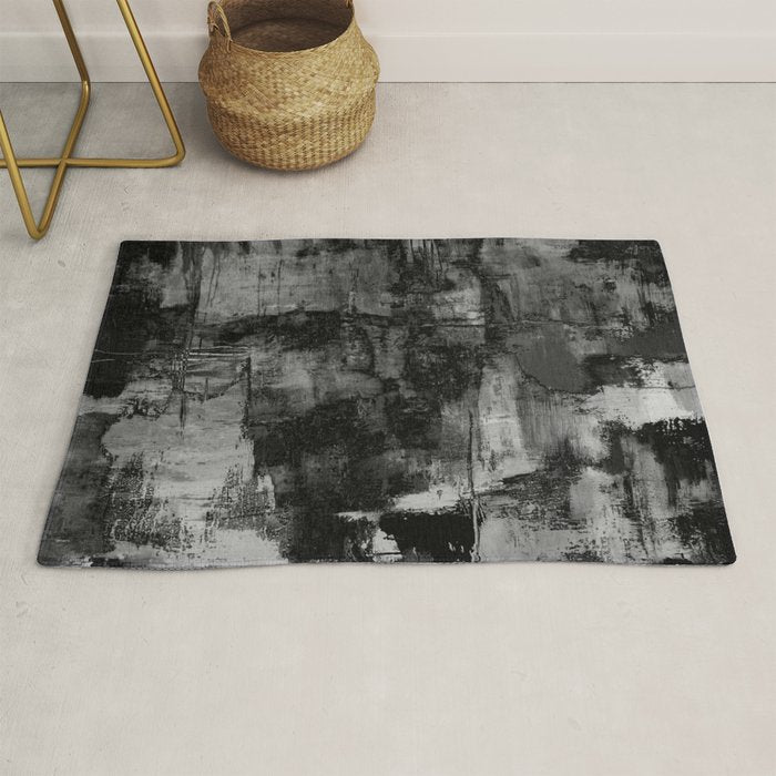 Crackled Gray - Black, white and gray, grey textured abstract Rug Gallery Image 1