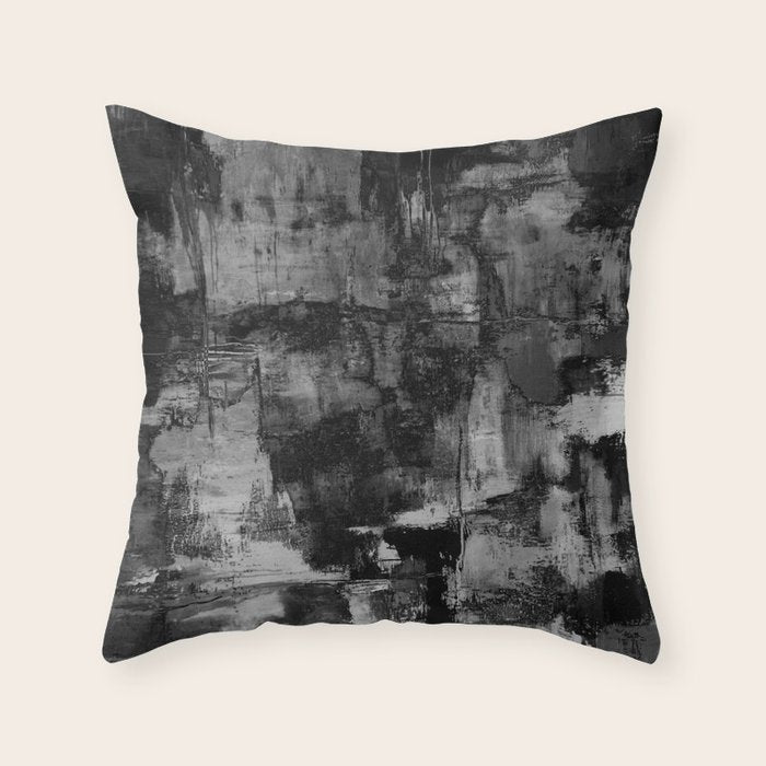 Crackled Gray - Black, white and gray, grey textured abstract Throw Pillow
