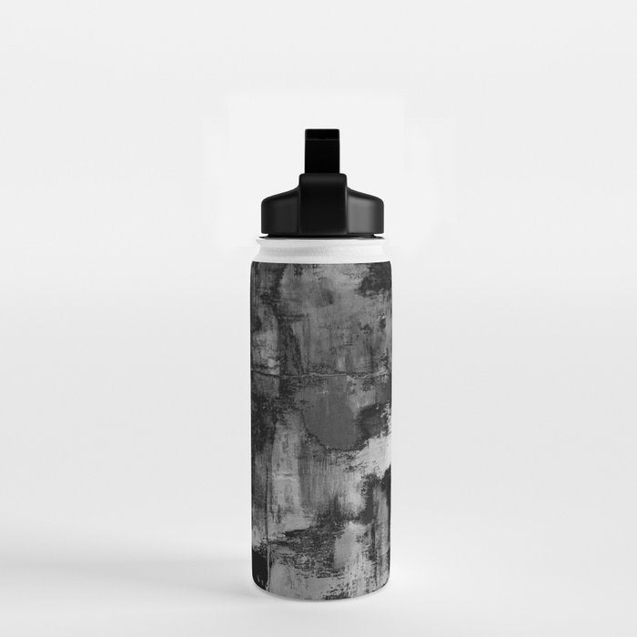 Crackled Gray - Black, white and gray, grey textured abstract Water Bottle Gallery Image 2