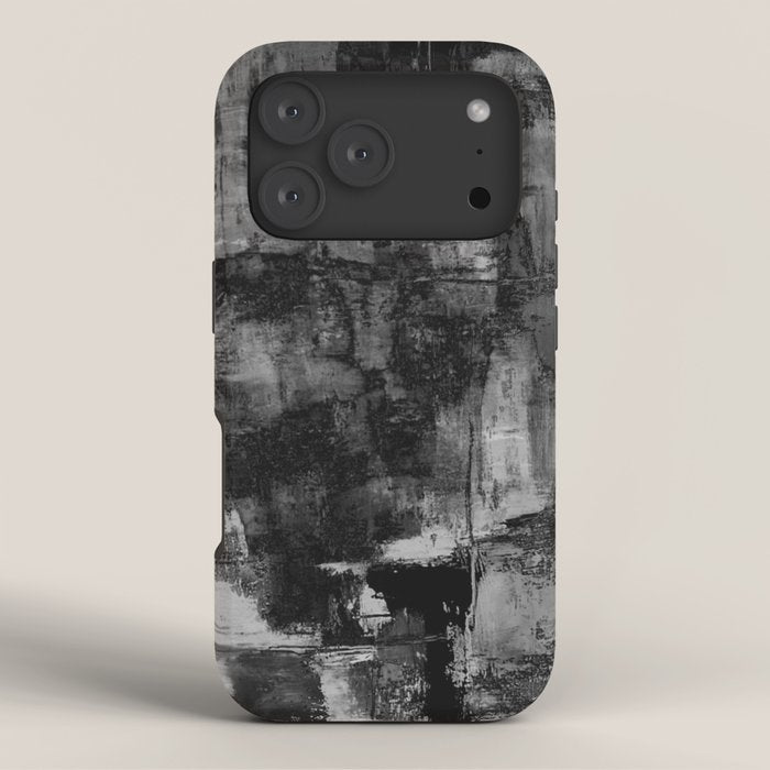 Crackled Gray - Black, white and gray, grey textured abstract iPhone Case Gallery Image 3