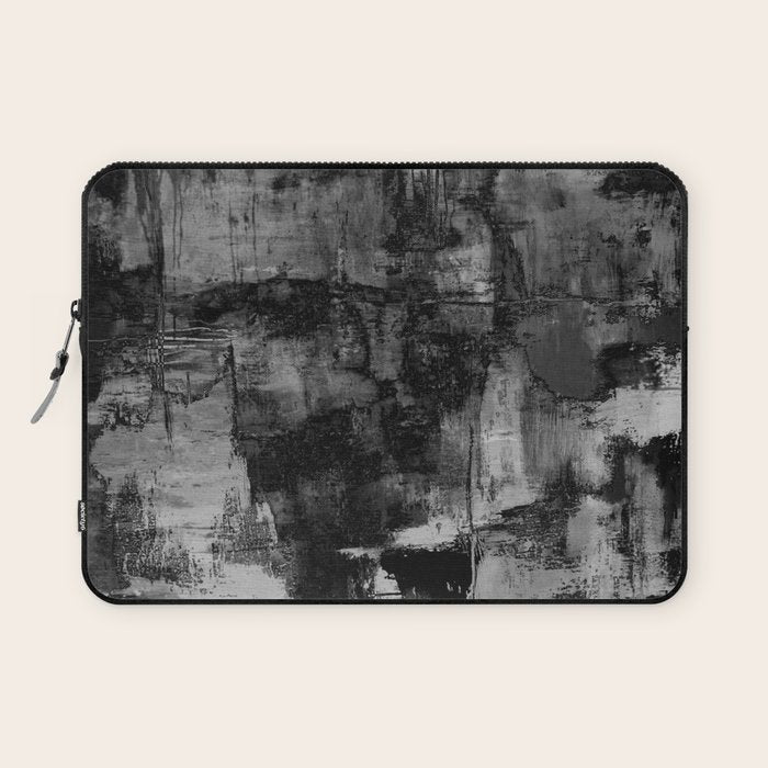 Crackled Gray - Black, white and gray, grey textured abstract Laptop Sleeve Gallery Image 1